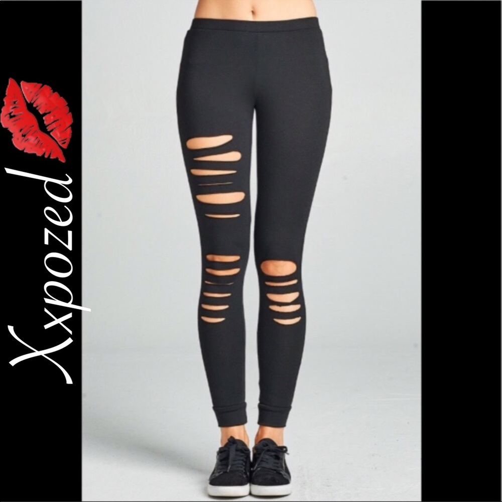SOLD OUT 🛑 Solid Laser Cut Black Leggings - Picture 1 of 1